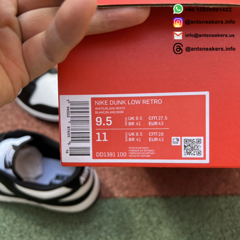 Nike SB Dunk Low 'Black White' DD1391-100