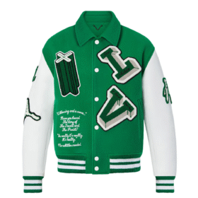 Louis Vuitton Alphabet Patchwork Loose Long Sleeve Baseball Jersey Green 1A98D3