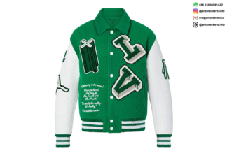 Louis Vuitton Alphabet Patchwork Loose Long Sleeve Baseball Jersey Green 1A98D3