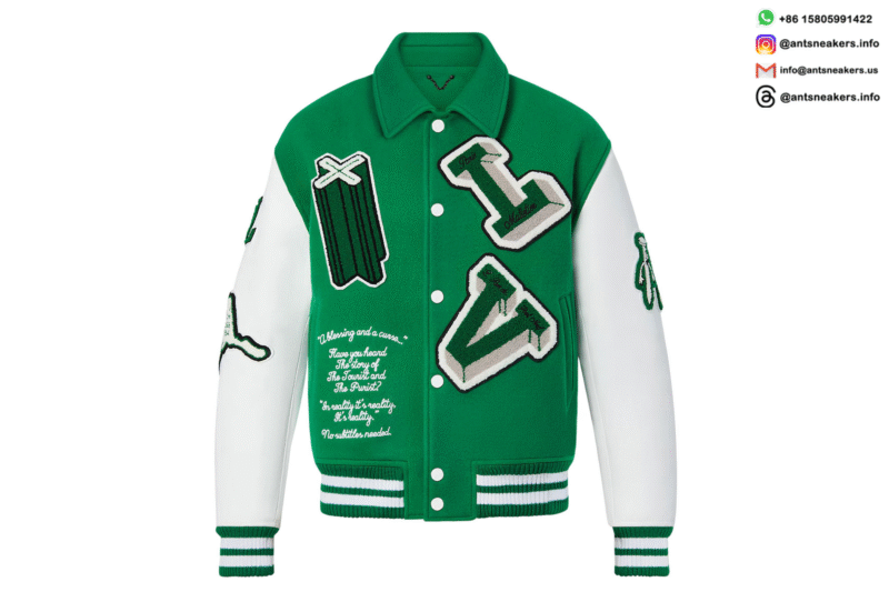 Louis Vuitton Alphabet Patchwork Loose Long Sleeve Baseball Jersey Green 1A98D3