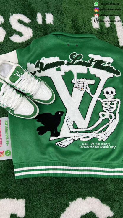 Louis Vuitton Alphabet Patchwork Loose Long Sleeve Baseball Jersey Green 1A98D3 - Image 13