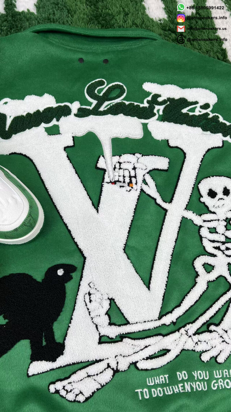 Louis Vuitton Alphabet Patchwork Loose Long Sleeve Baseball Jersey Green 1A98D3