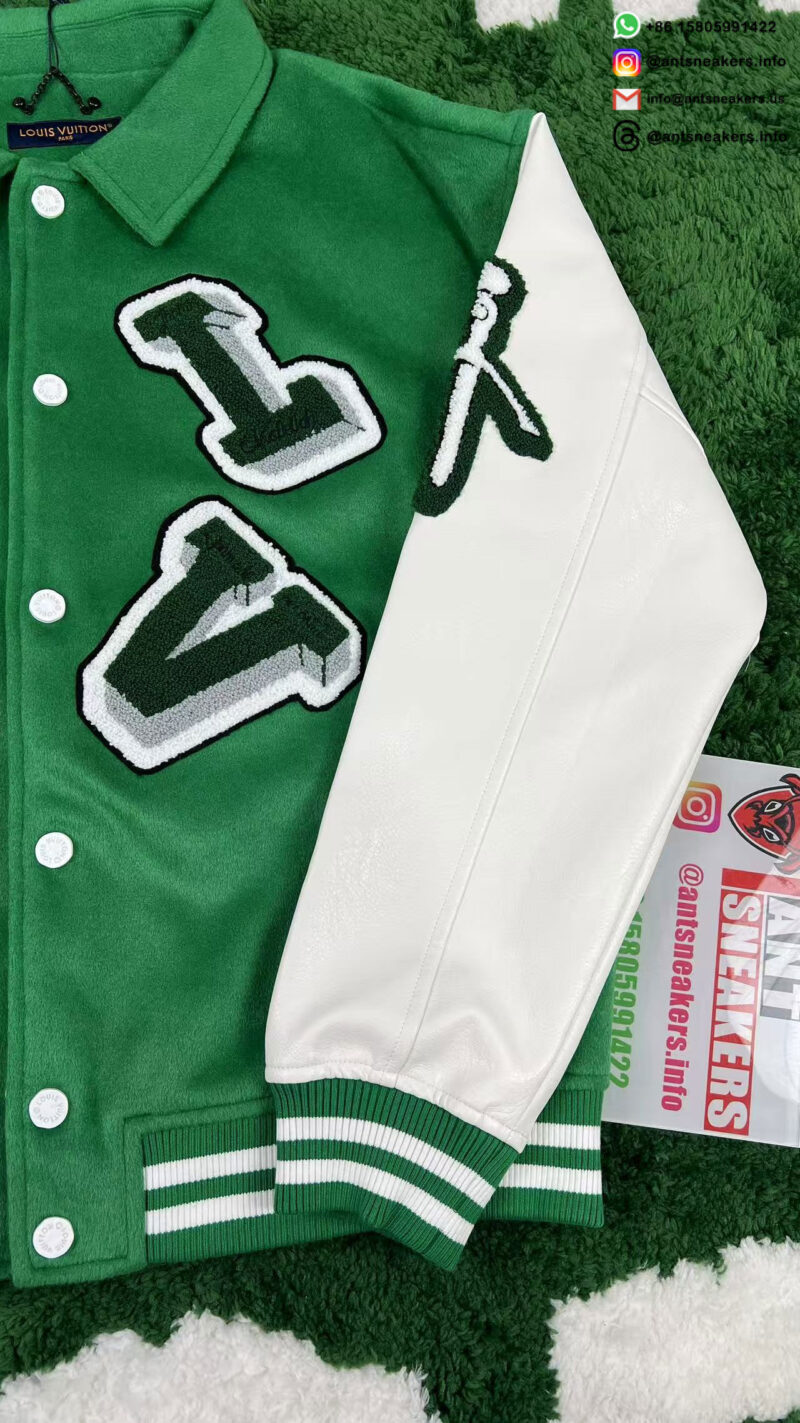 Louis Vuitton Alphabet Patchwork Loose Long Sleeve Baseball Jersey Green 1A98D3