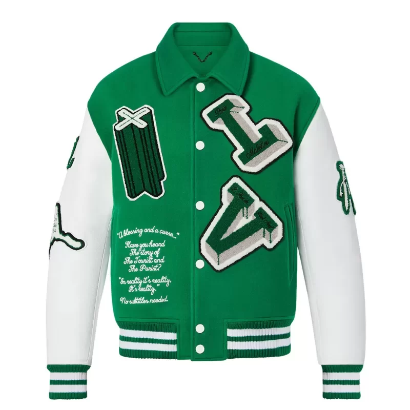 Louis Vuitton Alphabet Patchwork Loose Long Sleeve Baseball Jersey Green 1A98D3