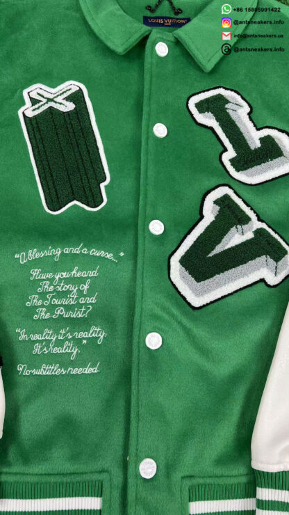 Louis Vuitton Alphabet Patchwork Loose Long Sleeve Baseball Jersey Green 1A98D3 - Image 5