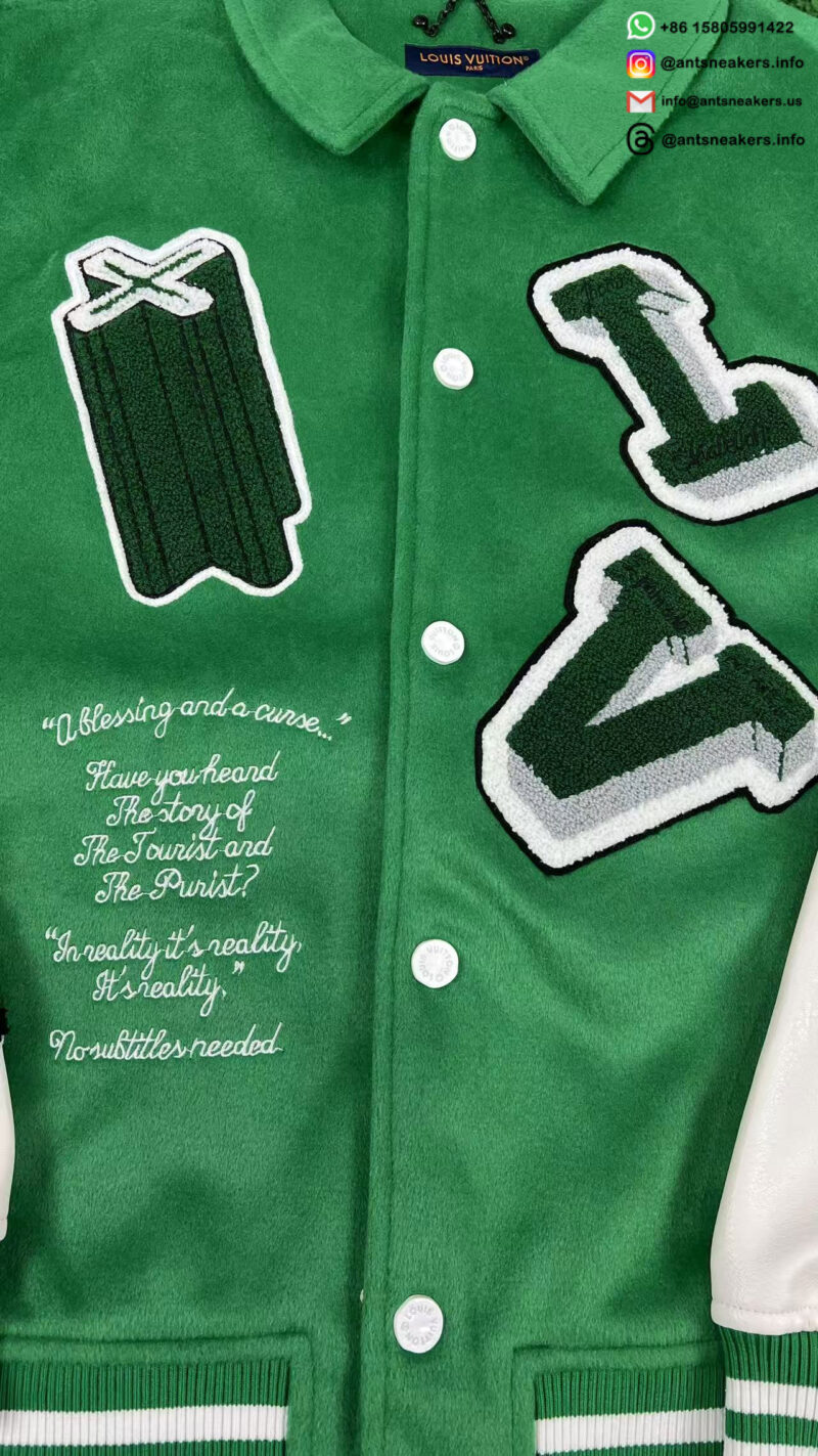 Louis Vuitton Alphabet Patchwork Loose Long Sleeve Baseball Jersey Green 1A98D3