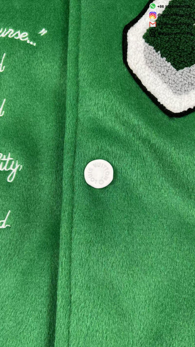 Louis Vuitton Alphabet Patchwork Loose Long Sleeve Baseball Jersey Green 1A98D3