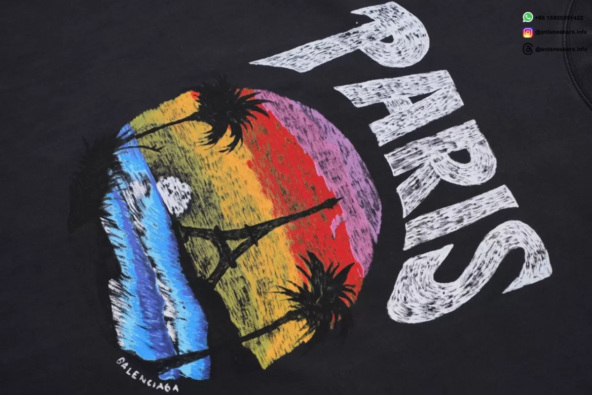 BALENCIAGA Hawaii Print T-Shirt Black Streetwear
