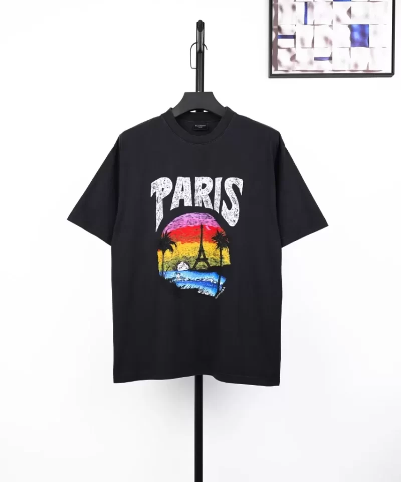 BALENCIAGA Hawaii Print T-Shirt Black Streetwear
