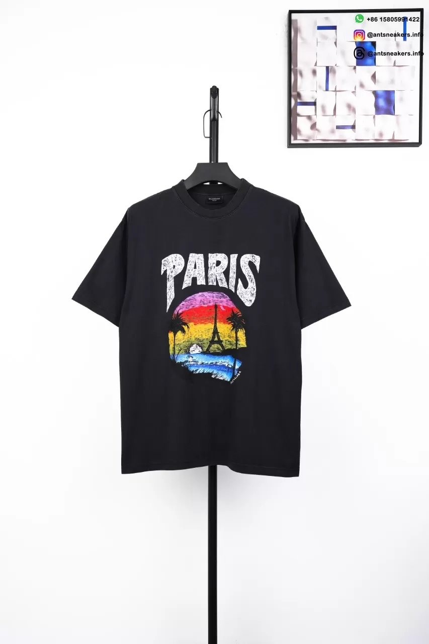 BALENCIAGA Hawaii Print T-Shirt Black Streetwear