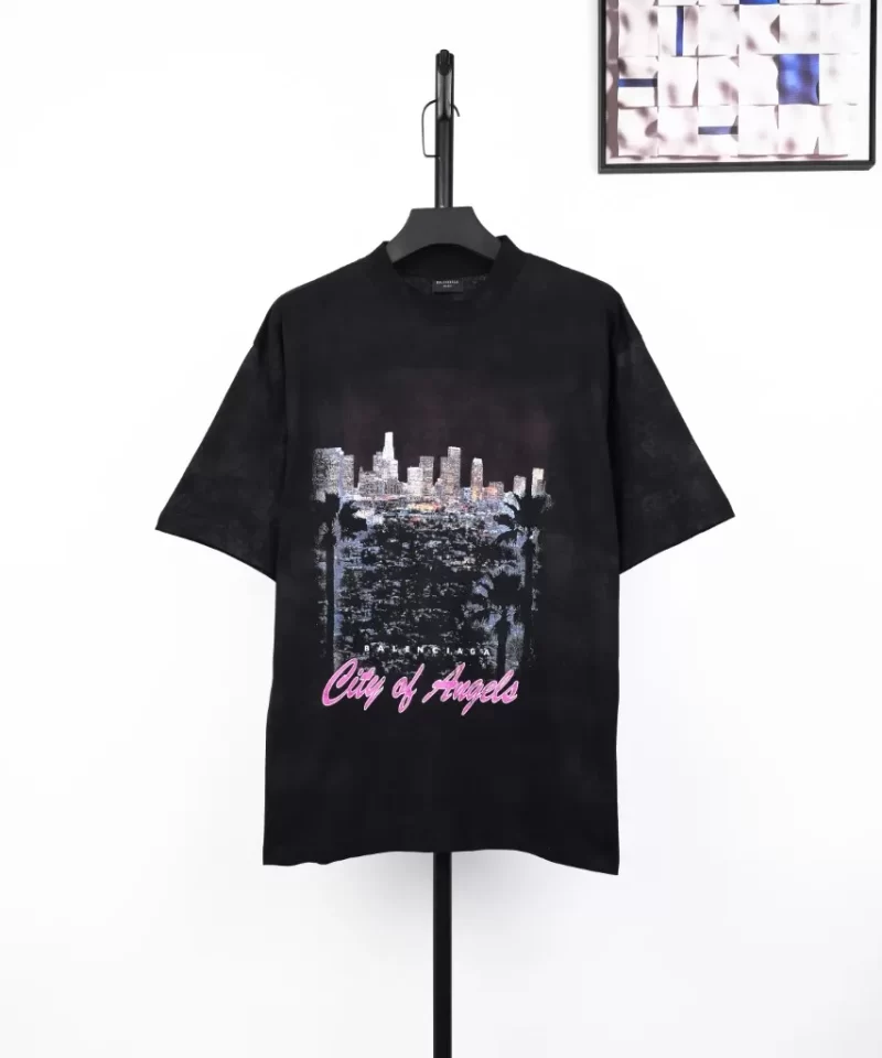 BALENCIAGA Los Angeles Nightscape Print Tee Black
