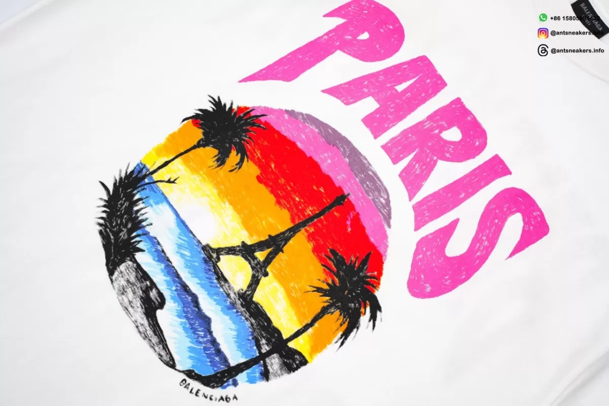 BALENCIAGA Paris Hawaii Print T-Shirt White Streetwear