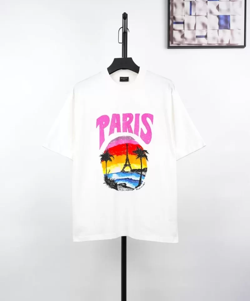 BALENCIAGA Paris Hawaii Print T-Shirt White Streetwear