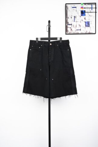 BALENCIAGA Patchwork Lumberjack Denim Shorts Black