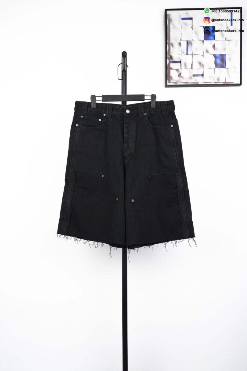 BALENCIAGA Patchwork Lumberjack Denim Shorts Black