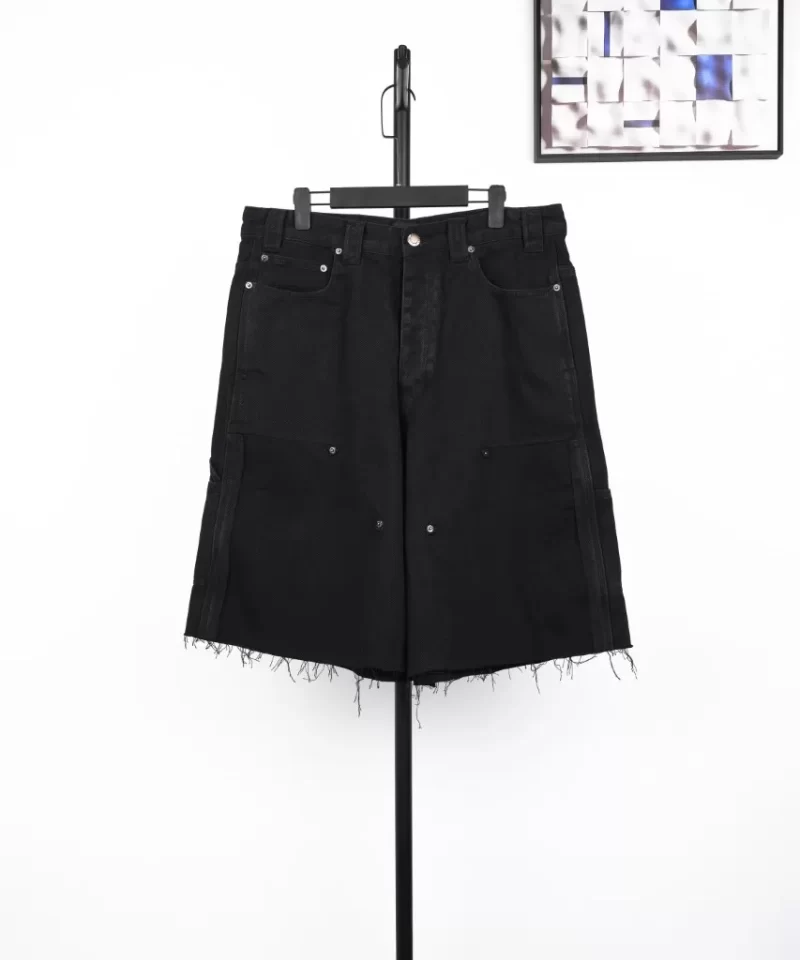 BALENCIAGA Patchwork Lumberjack Denim Shorts Black