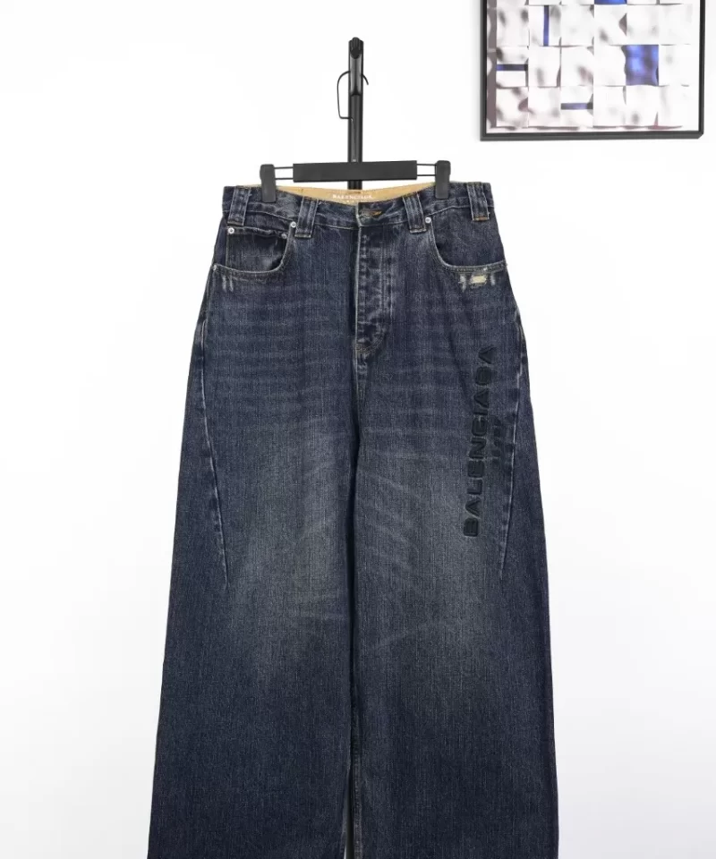 BALENCIAGA Side Embroidered Wide-Leg Jeans Blue
