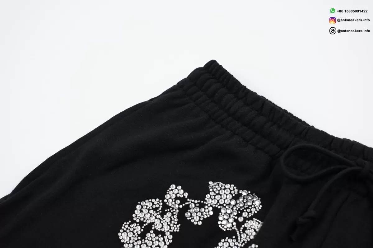 DENIM TEARS Rhinestone Cotton Flower Shorts Black
