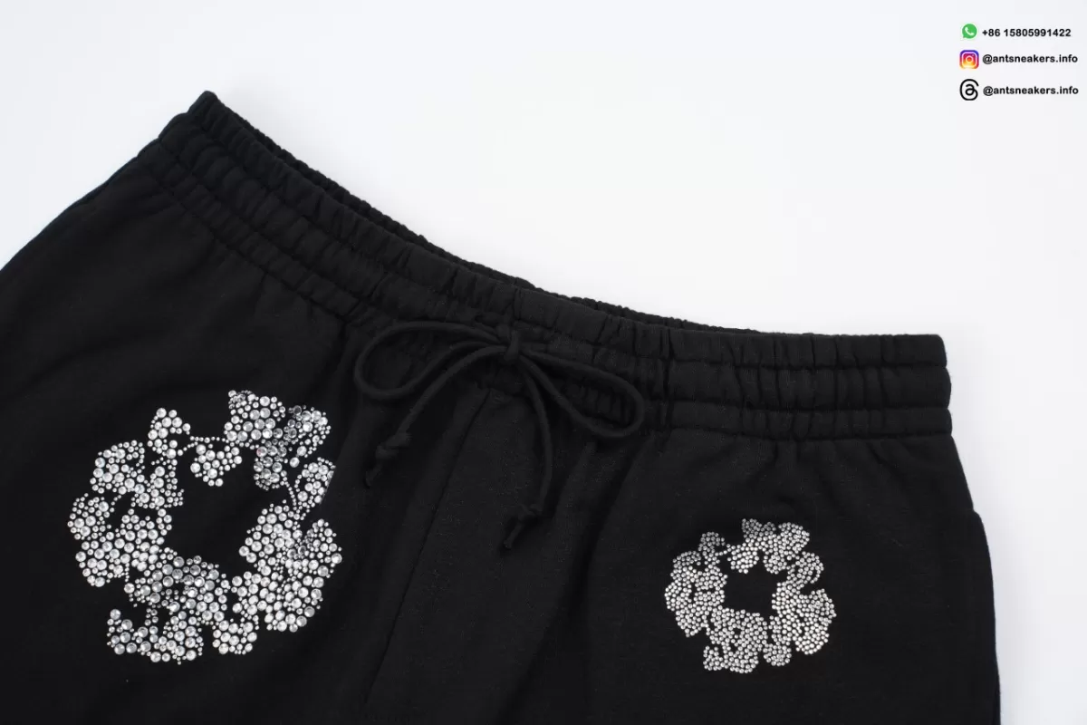 DENIM TEARS Rhinestone Cotton Flower Shorts Black