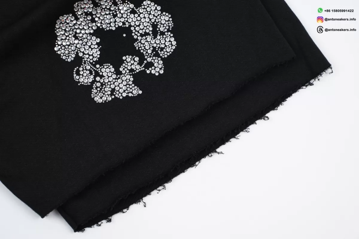 DENIM TEARS Rhinestone Cotton Flower Shorts Black