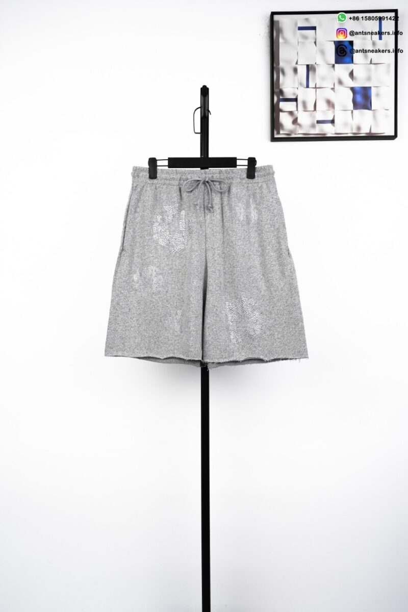 DENIM TEARS Rhinestone Cotton Flower Shorts Gray