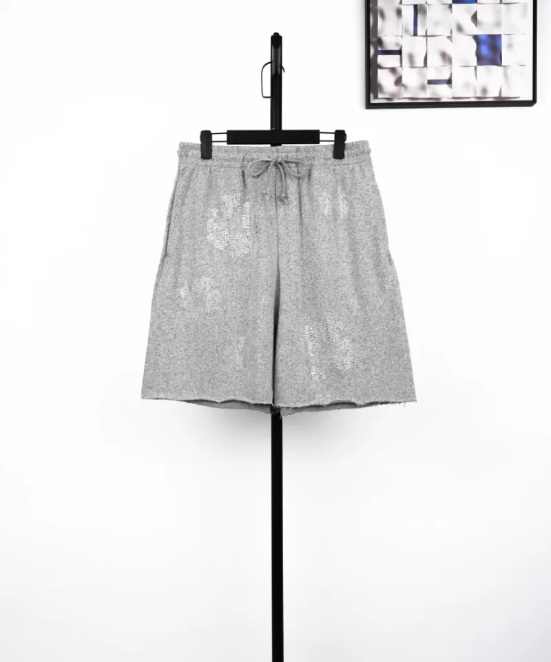 DENIM TEARS Rhinestone Cotton Flower Shorts Gray