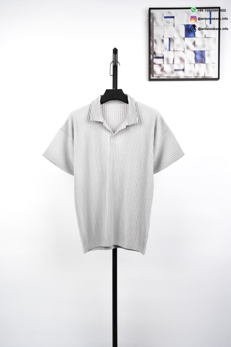 ISSEY MIYAKE Classic Pleated Polo Short Sleeve Light Gray