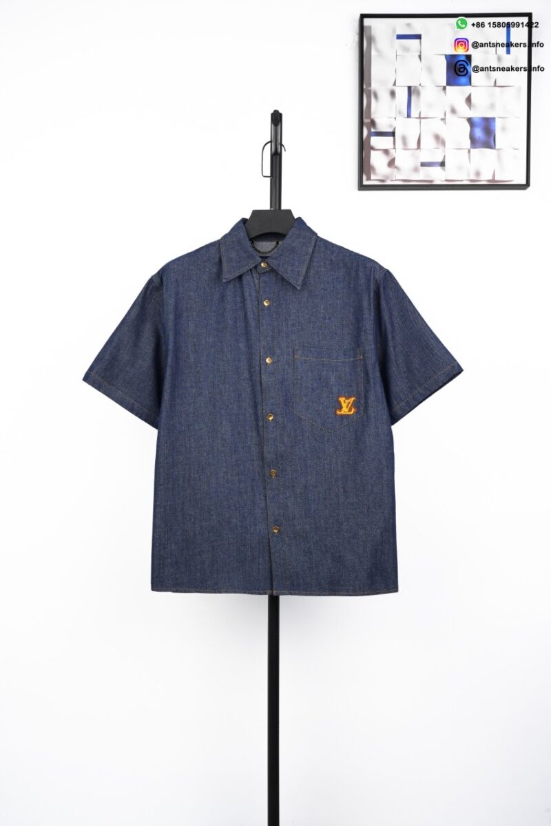 LOUIS VUITTON Monogram Four-Leaf Clover Denim Shirt Blue