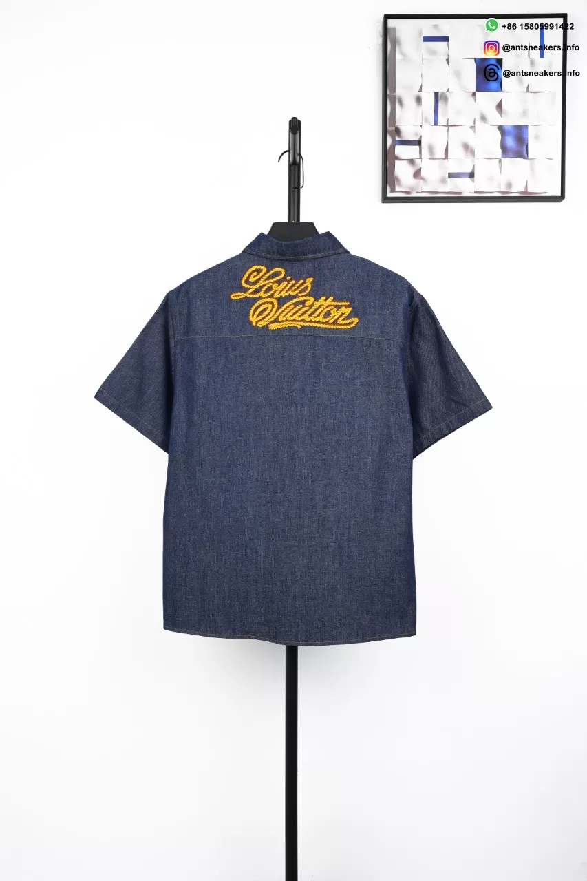 LOUIS VUITTON Monogram Four-Leaf Clover Denim Shirt Blue