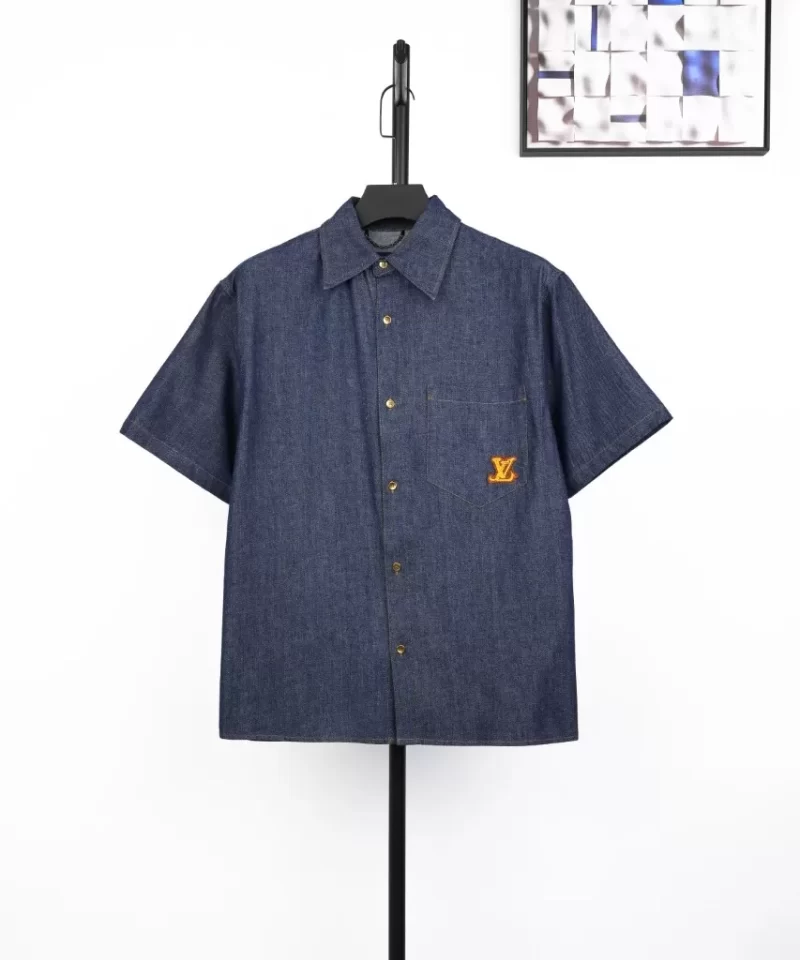 LOUIS VUITTON Monogram Four-Leaf Clover Denim Shirt Blue
