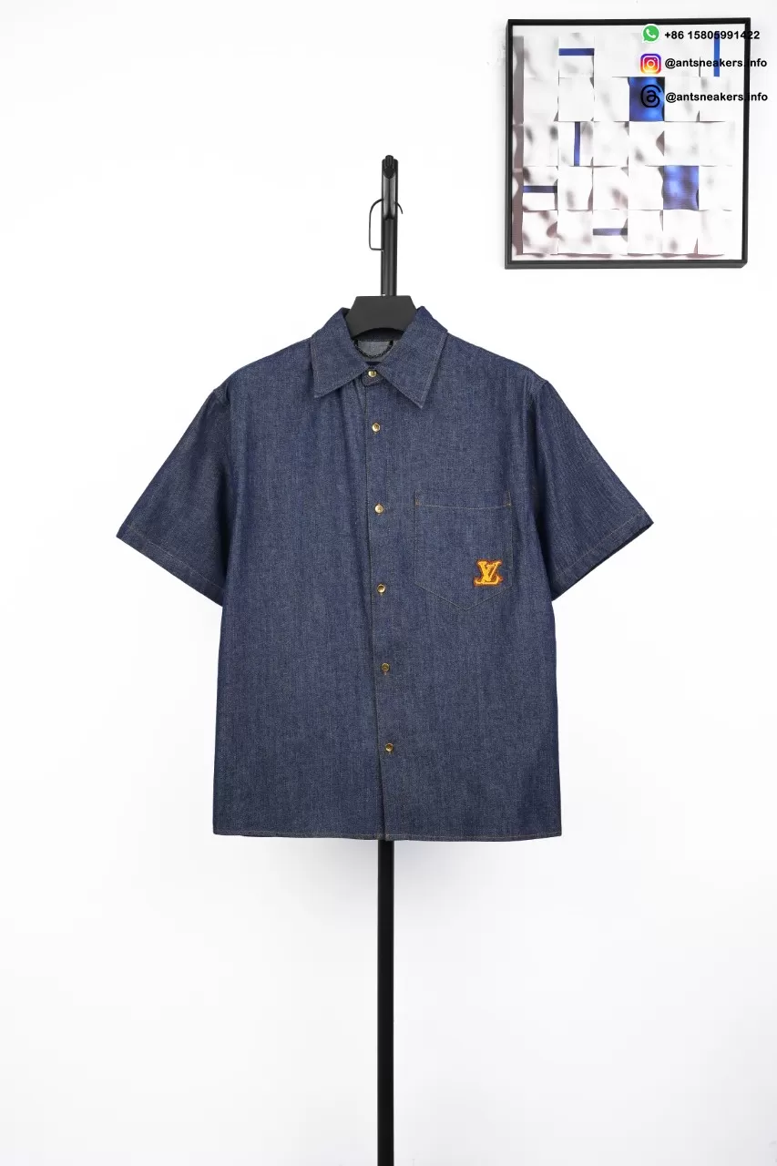 LOUIS VUITTON Monogram Four-Leaf Clover Denim Shirt Blue