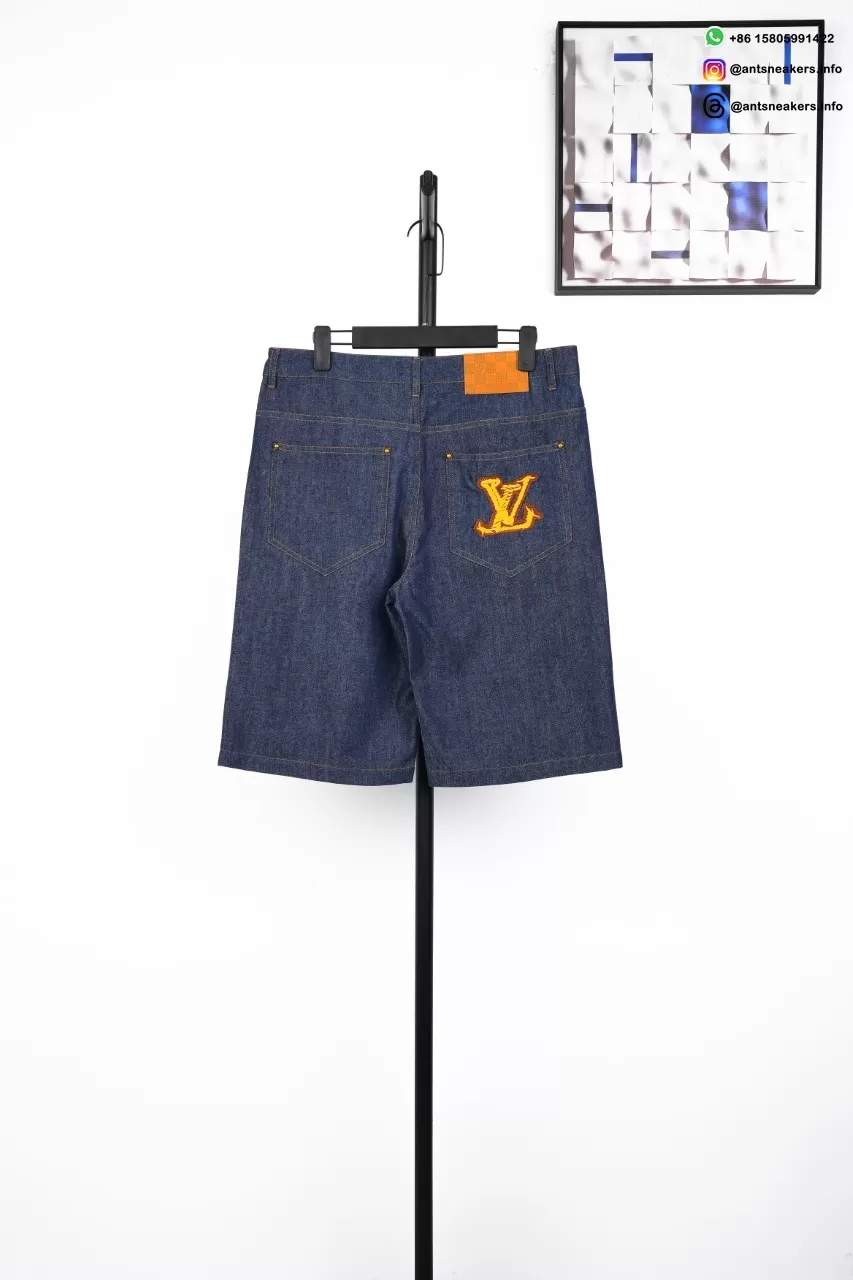 LOUIS VUITTON Signature Logo Embroidered Denim Shorts