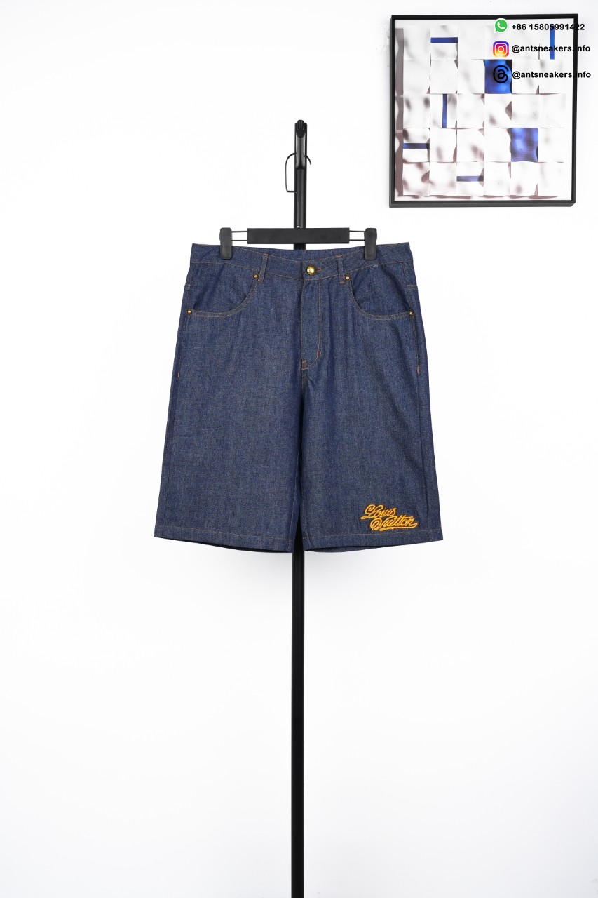 LOUIS VUITTON Signature Logo Embroidered Denim Shorts