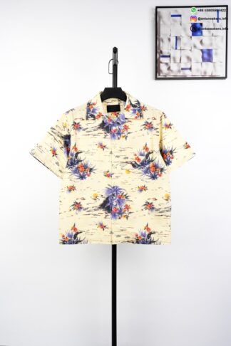PRADA Printed Floral Short Sleeve Shirt Beige