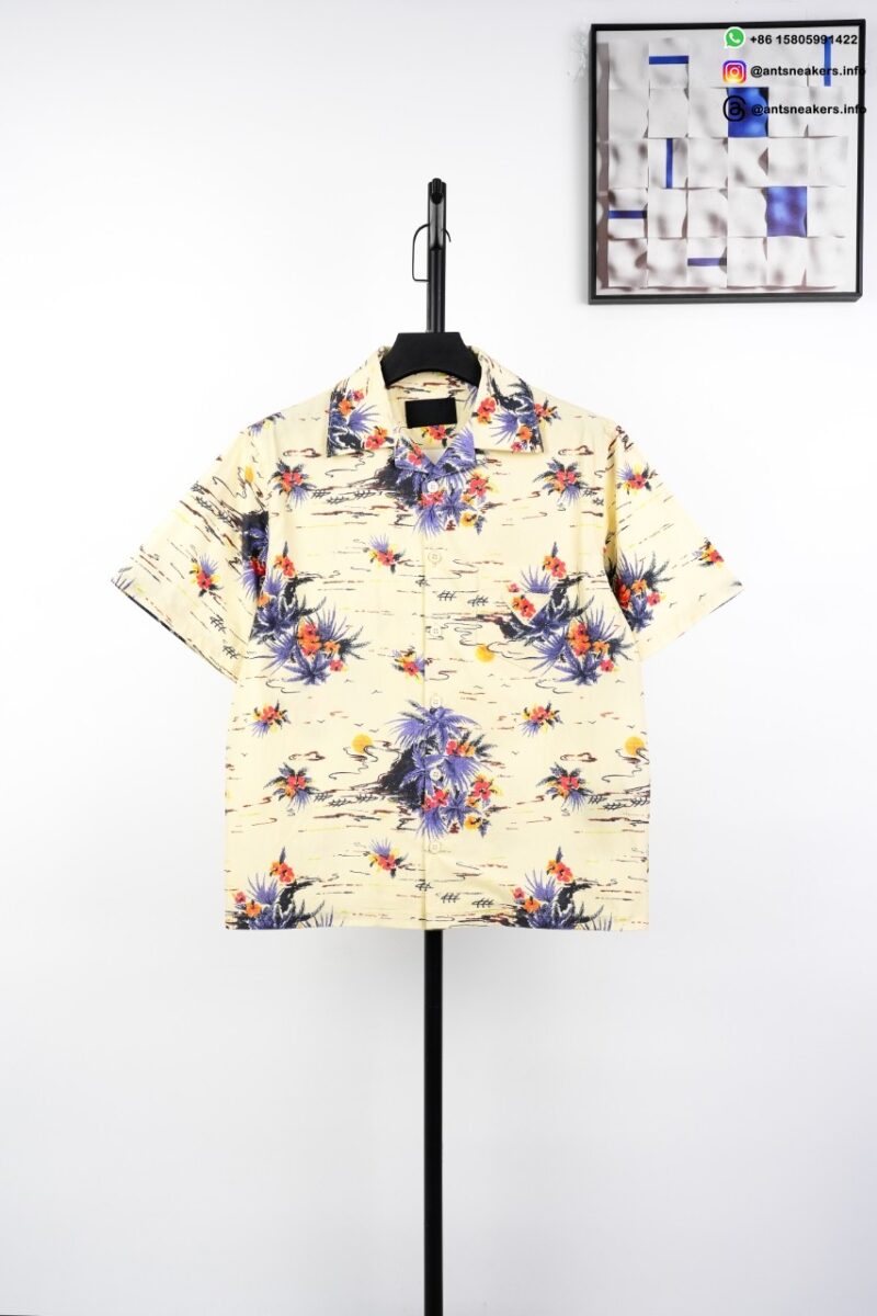 PRADA Printed Floral Short Sleeve Shirt Beige