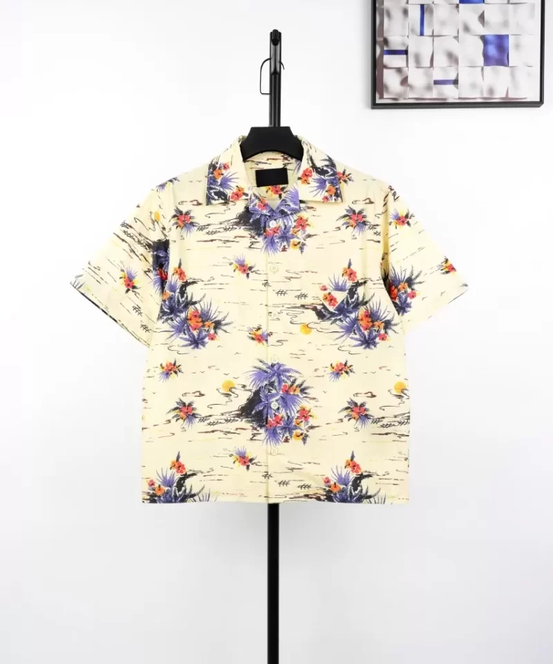PRADA Printed Floral Short Sleeve Shirt Beige