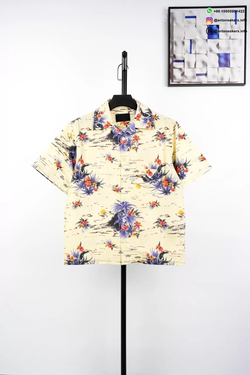 PRADA Printed Floral Short Sleeve Shirt Beige