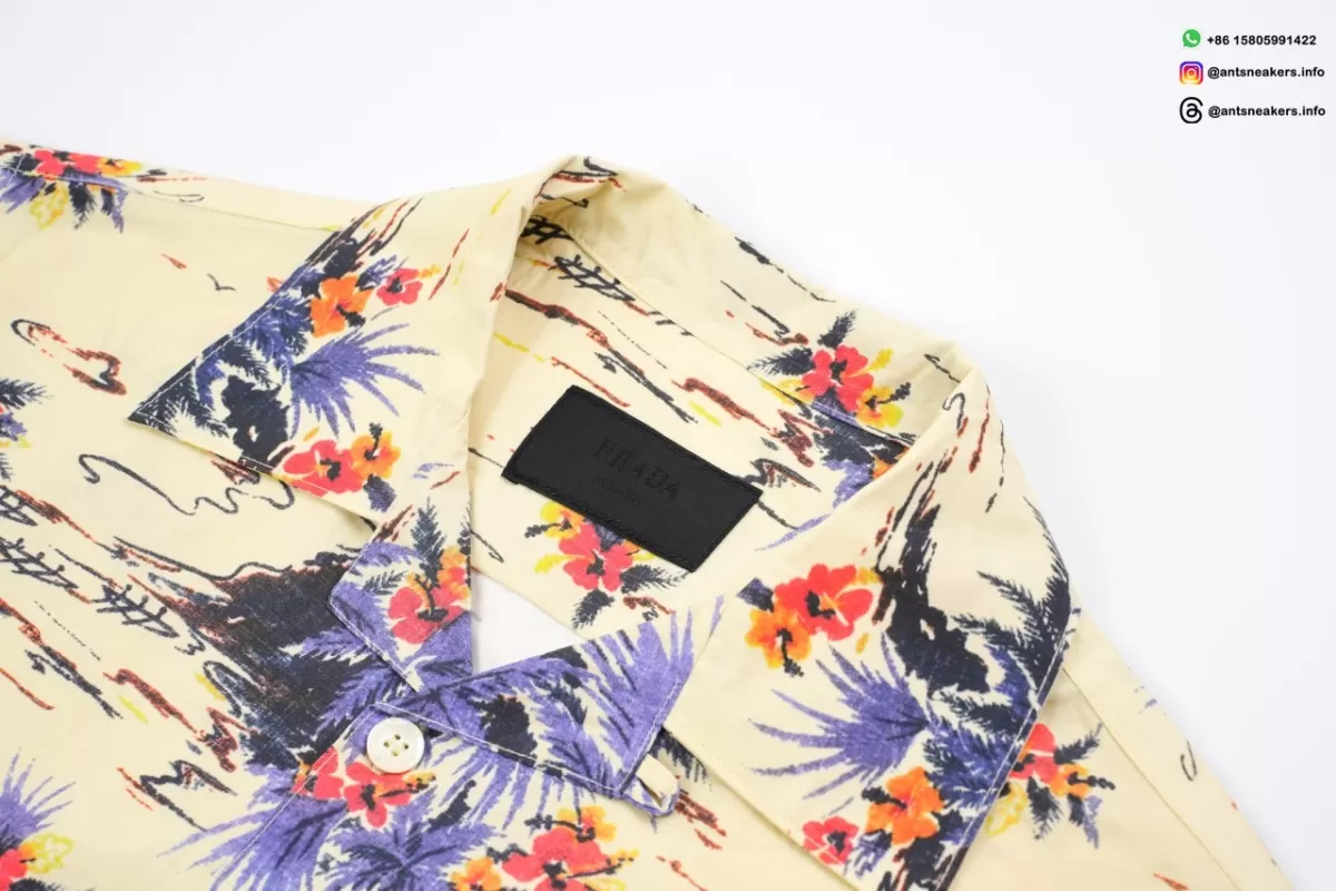 PRADA Printed Floral Short Sleeve Shirt Beige