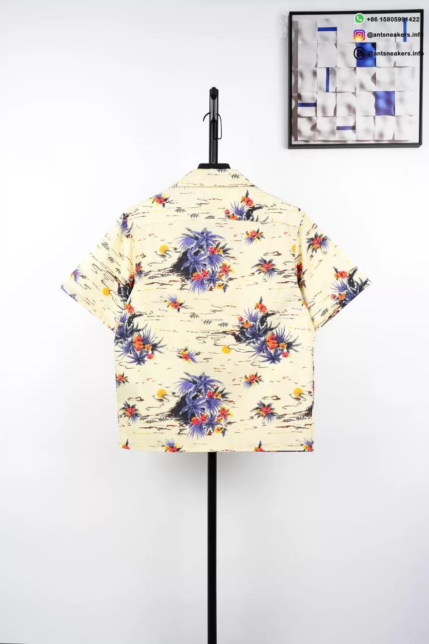 PRADA Printed Floral Short Sleeve Shirt Beige