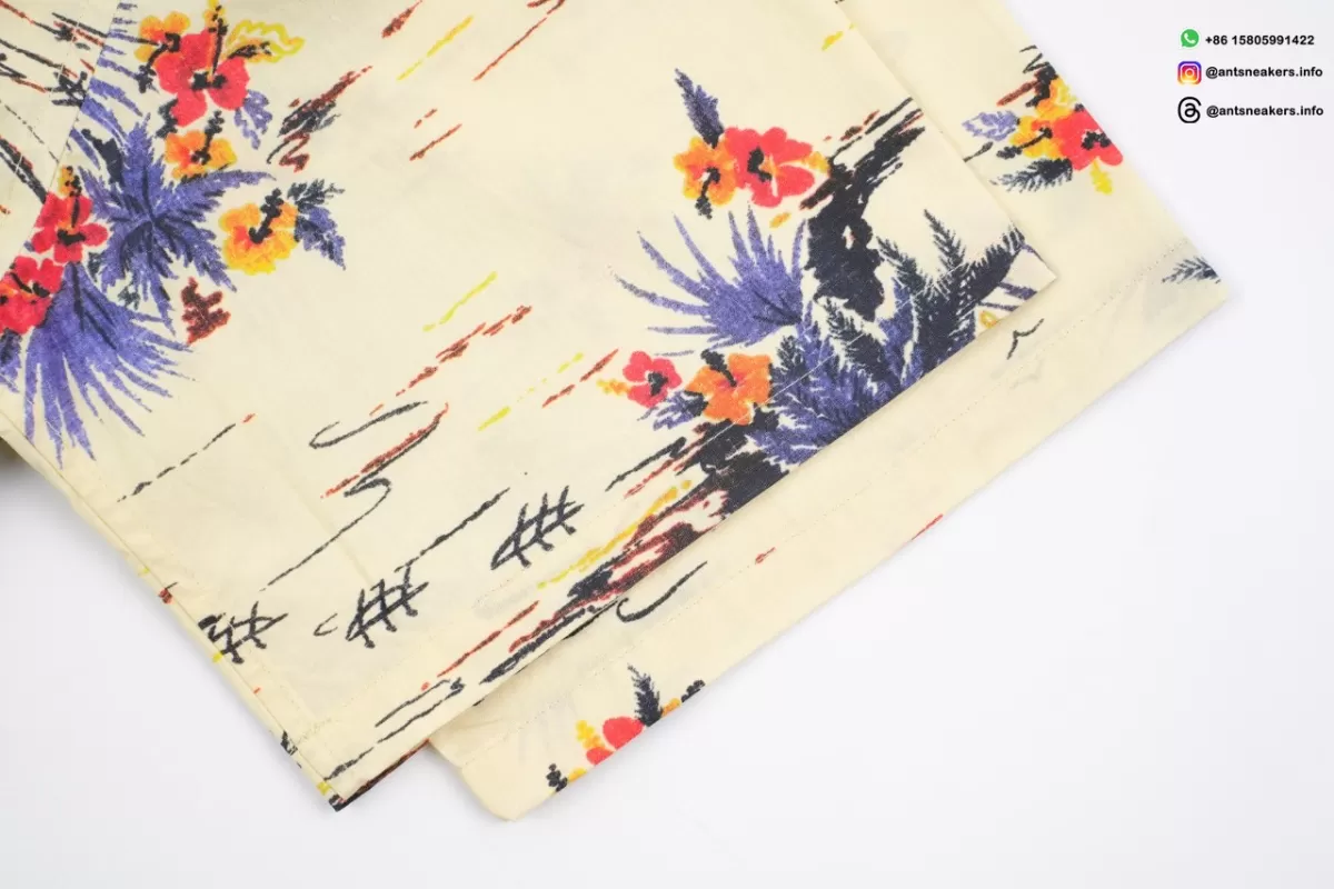 PRADA Printed Floral Short Sleeve Shirt Beige