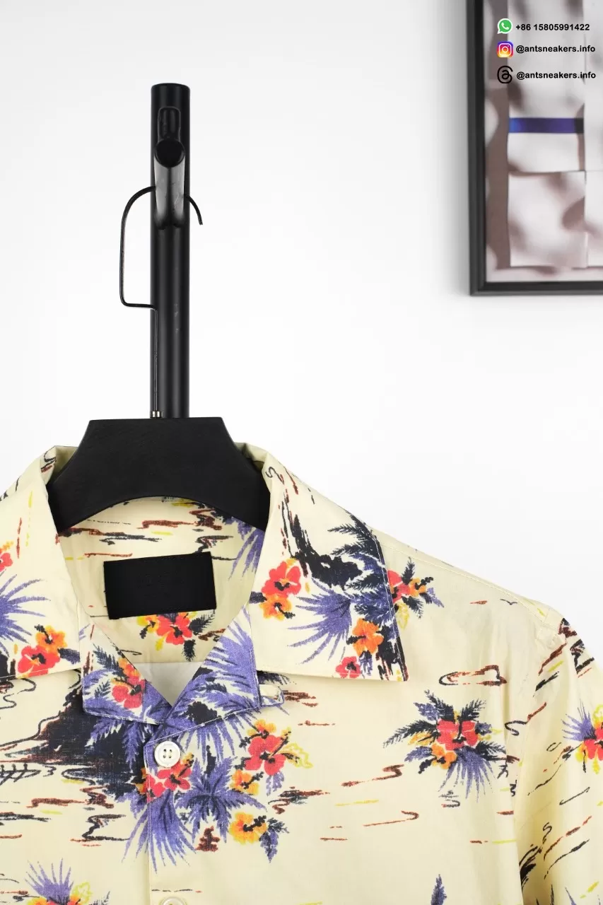 PRADA Printed Floral Short Sleeve Shirt Beige