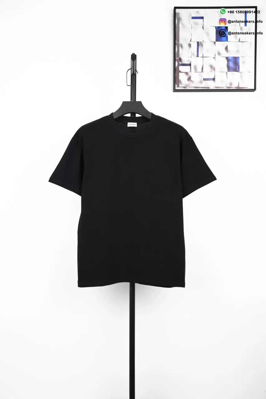 SAINT LAURENT Minimalist Embroidered Letter T-Shirt Black