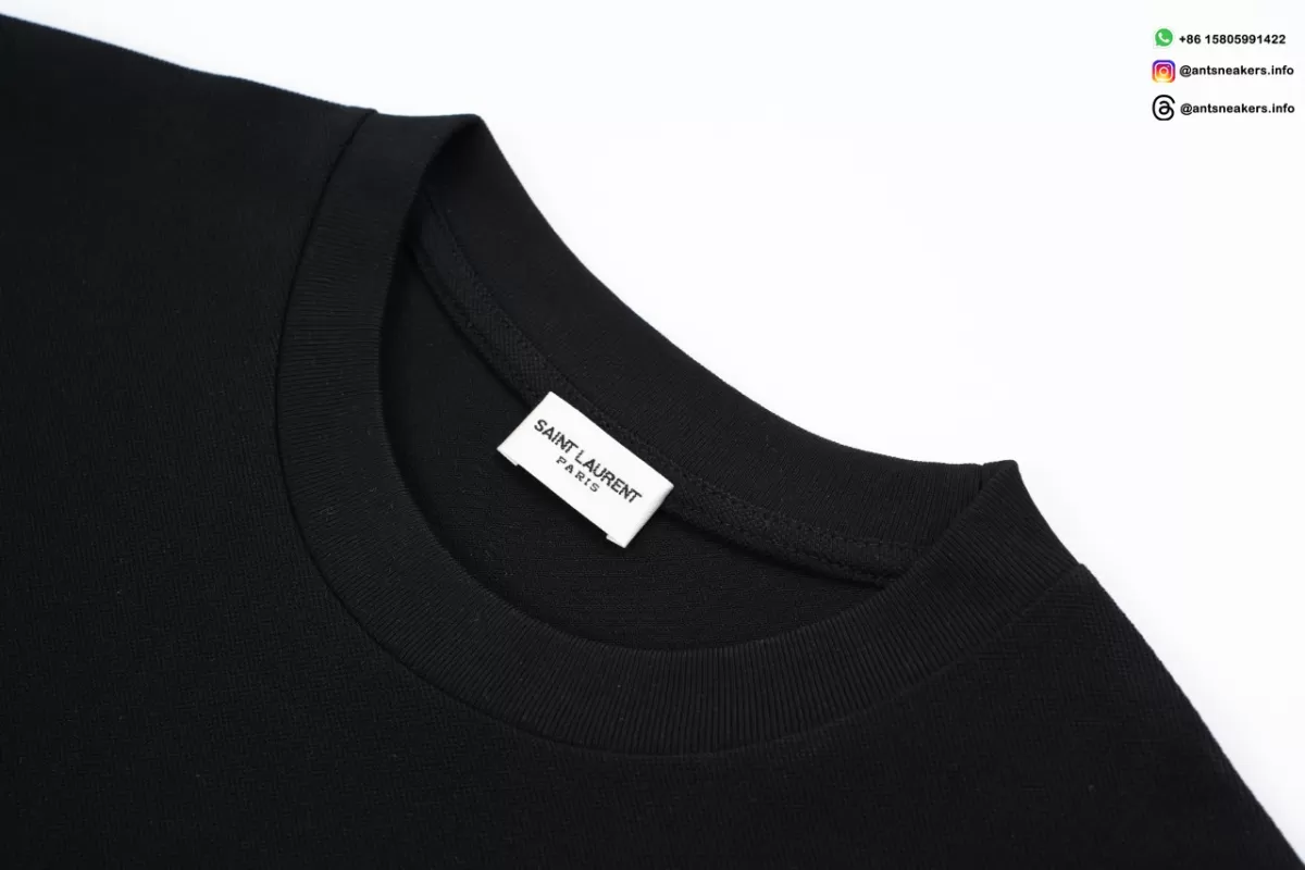SAINT LAURENT Minimalist Embroidered Letter T-Shirt Black