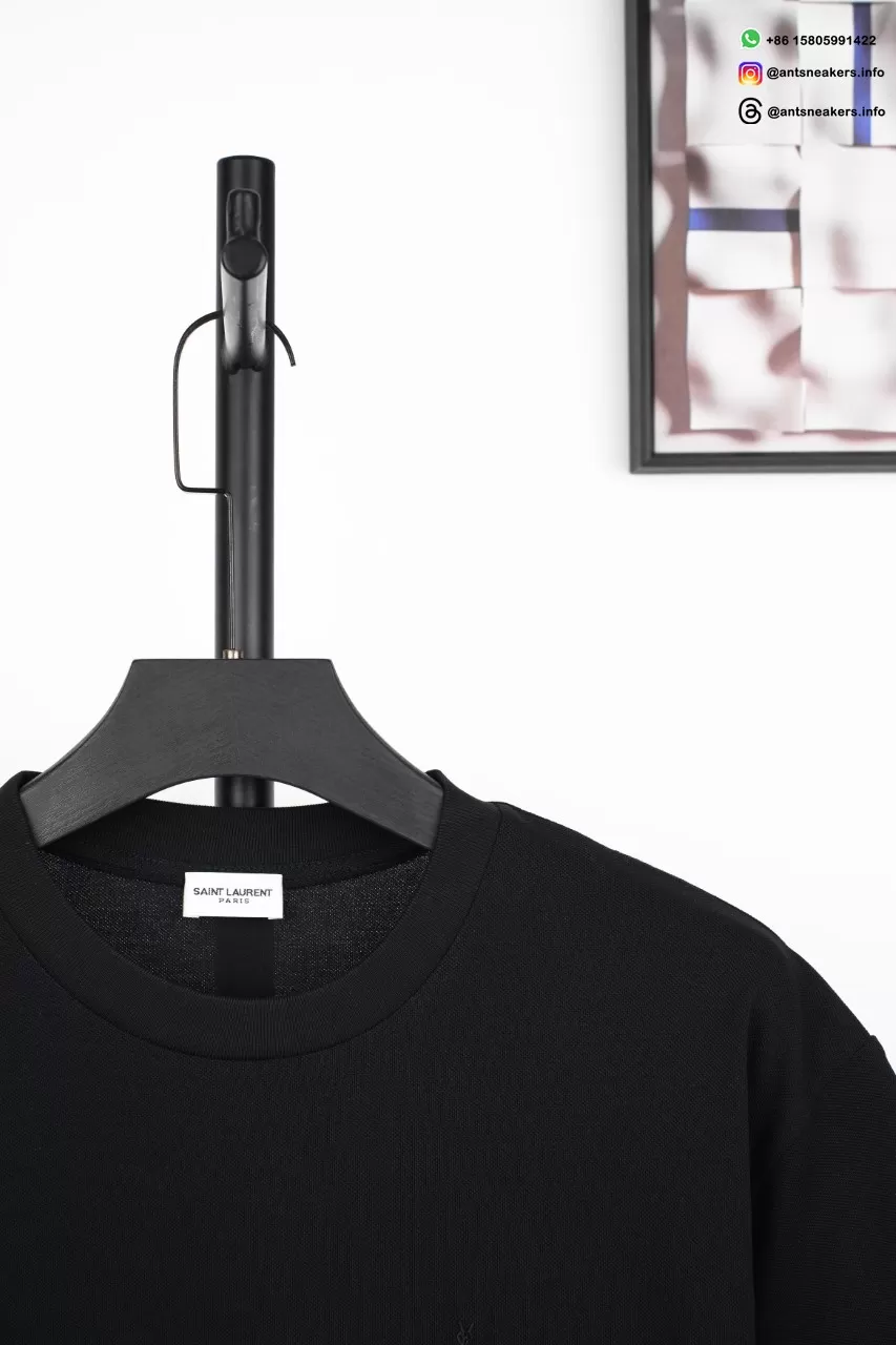 SAINT LAURENT Minimalist Embroidered Letter T-Shirt Black