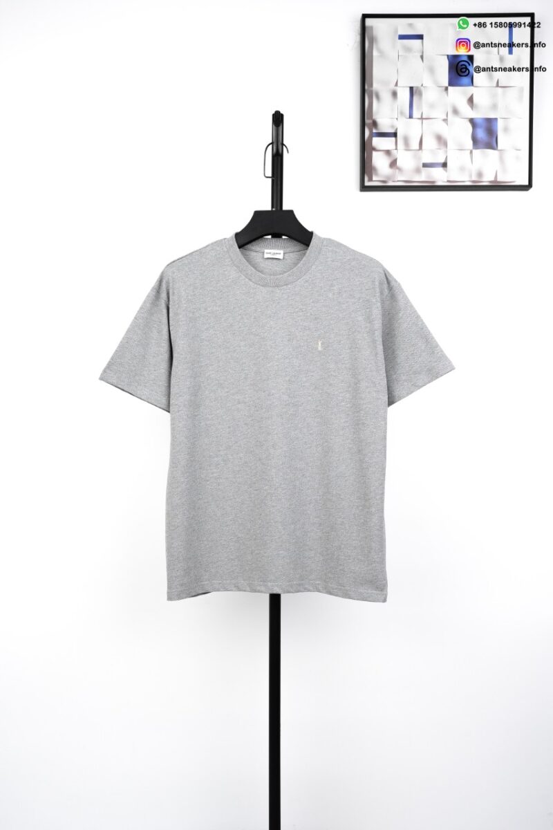 SAINT LAURENT Minimalist Embroidered Letter T-Shirts Grey