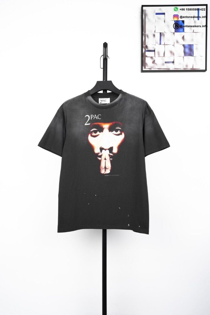 SAINT MICHAEL 2PAC Character Print T-Shirt Black