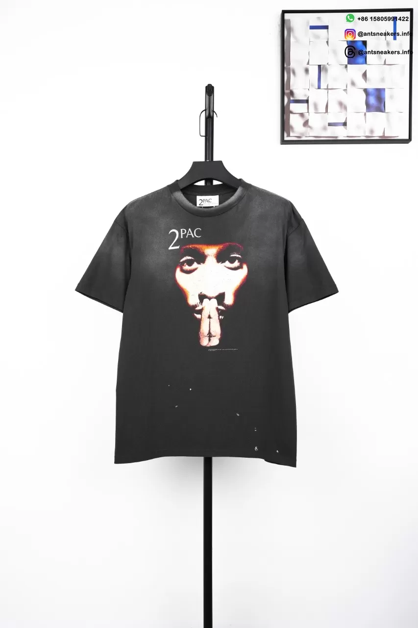 SAINT MICHAEL 2PAC Character Print T-Shirt Black