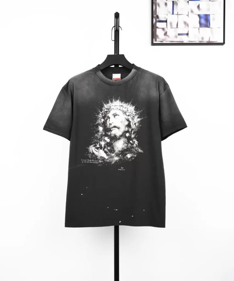 SAINT MICHAEL Luminous Crown of Thorns Jesus Print T-Shirt Black