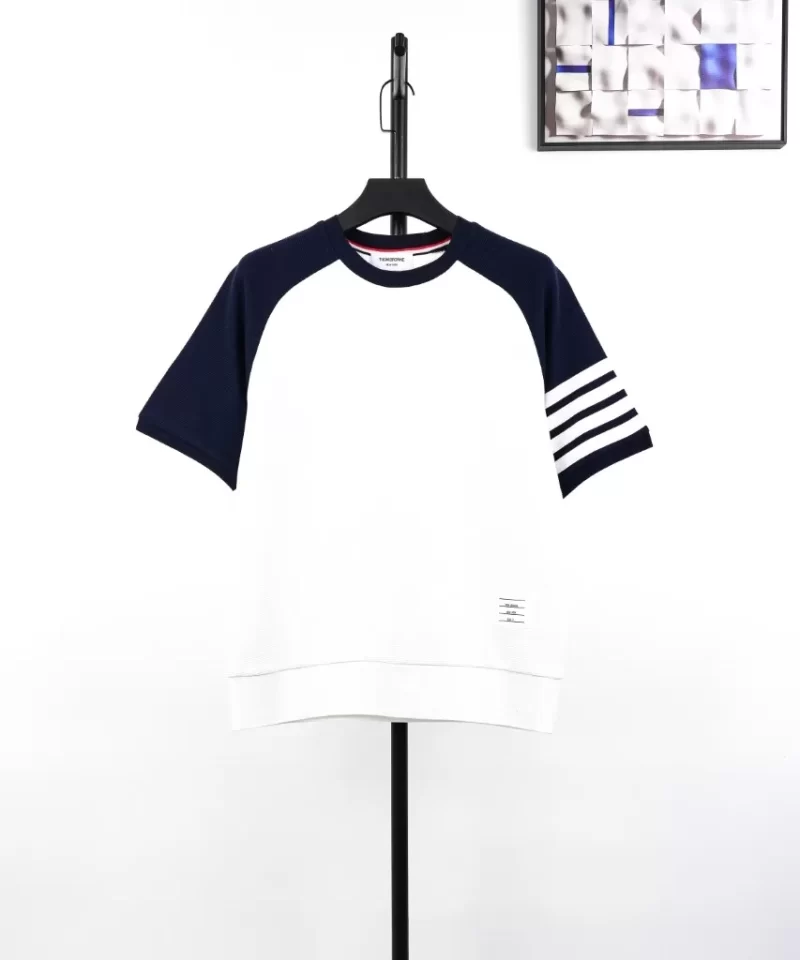 THOM BROWNE Wave Pattern Crew Neck Black T-shirt