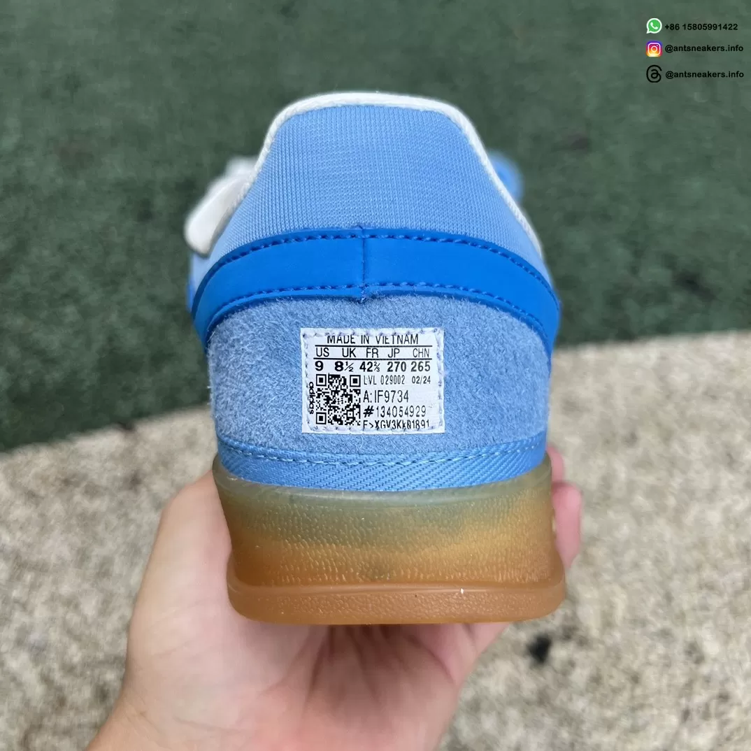 IF9734 San Juan heel with a white exterior label stitched onto the light-blue panel